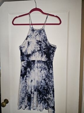 Bear Dance Navy and White Tie-Dye Halter Mini Dress